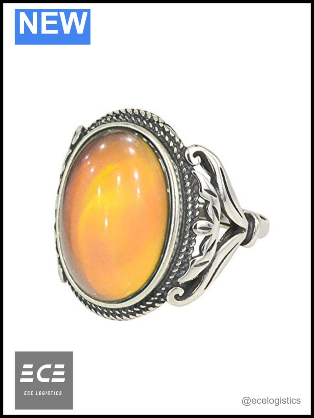 Sterling Silver Antique Oval Mood Ring Adjustable Statement Size